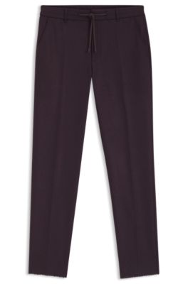 Brushed tapered-fit trousers in stretch flannel, Dark Red