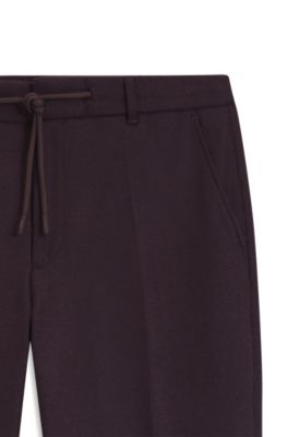 Brushed tapered-fit trousers in stretch flannel, Dark Red