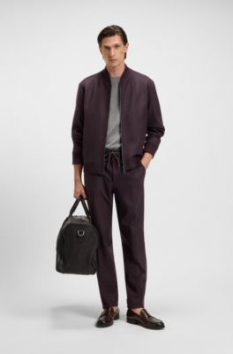 Brushed tapered-fit trousers in stretch flannel, Dark Red