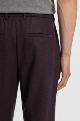 Brushed tapered-fit trousers in stretch flannel, Dark Red