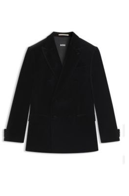 Blazer slim fit en terciopelo de algod&oacute;n, Negro