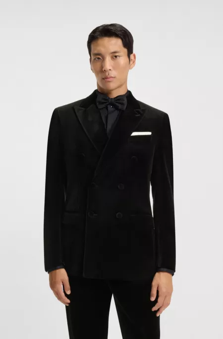 Slim-fit jacket in cotton velvet