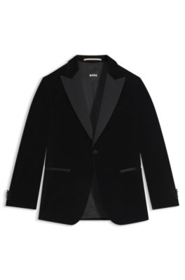Chaqueta de esmoquin slim fit en terciopelo de algod&oacute;n, Negro
