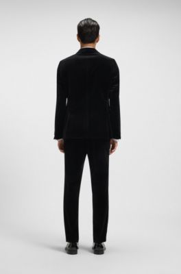 Slim-fit tuxedo jacket in cotton velvet, Black