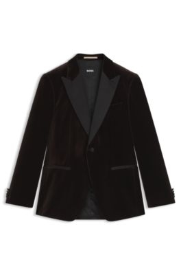 Slim-fit tuxedo jacket in cotton velvet, Dark Brown