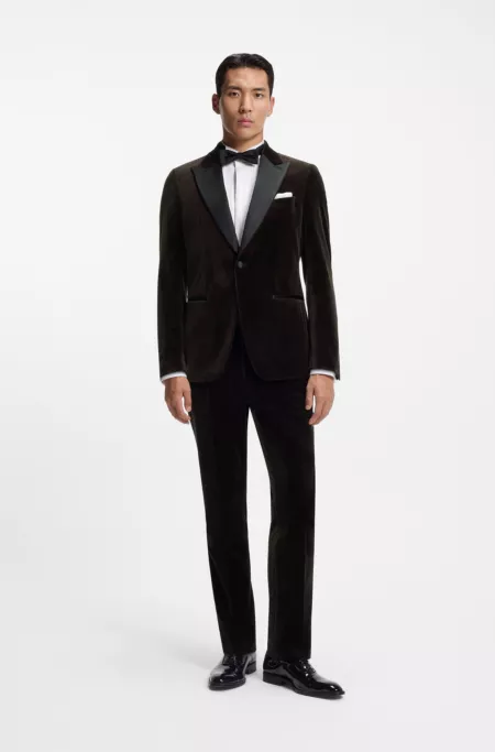 Slim-fit tuxedo jacket in cotton velvet