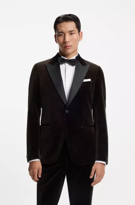 Slim-fit tuxedo jacket in cotton velvet