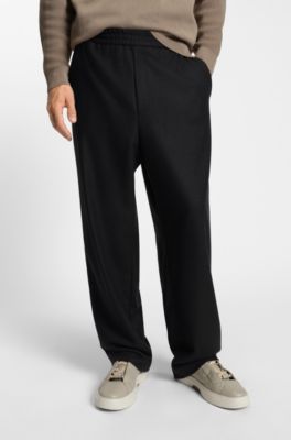 Pantalones tapered fit en mezcla de lana, Negro