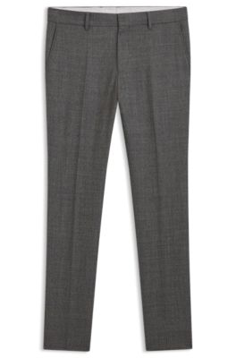 Pantalon habill&eacute; en laine vierge &agrave; micro motif, Gris