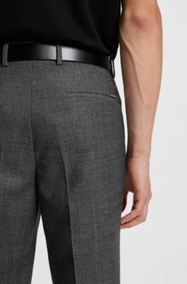 Pantalon habill&eacute; en laine vierge &agrave; micro motif, Gris