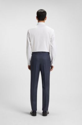 Pantalon habill&eacute; en laine vierge &agrave; micro motif, bleu clair