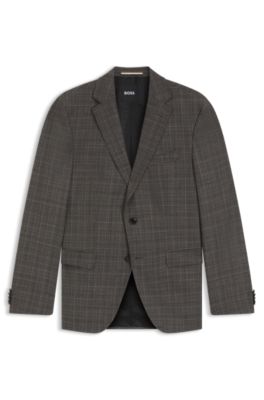 Blazer slim fit de lana virgen a cuadros, Marr&oacute;n oscuro