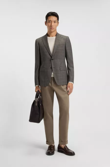 Patterned slim-fit jacket in virgin wool