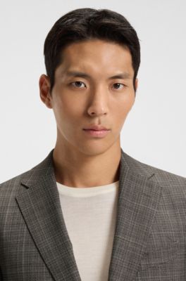 Patterned slim-fit jacket in virgin wool, Dark Brown