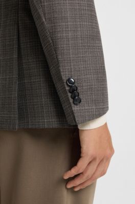 Blazer slim fit de lana virgen a cuadros, Marr&oacute;n oscuro