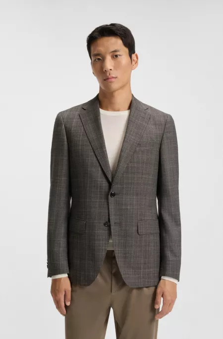 Patterned slim-fit jacket in virgin wool