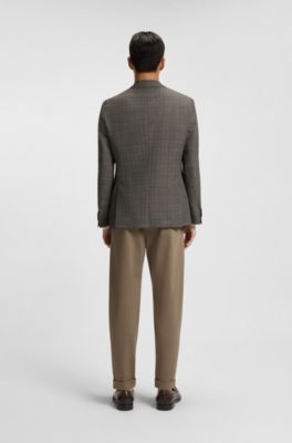 Blazer slim fit de lana virgen a cuadros, Marr&oacute;n oscuro