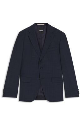 Blazer slim fit de lana virgen a cuadros, Celeste