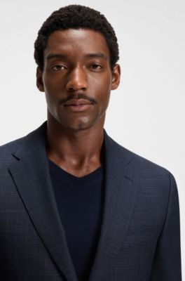 Blazer slim fit de lana virgen a cuadros, Celeste