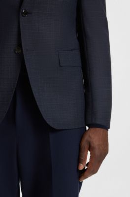 Blazer slim fit de lana virgen a cuadros, Celeste