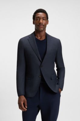 Blazer slim fit de lana virgen a cuadros, Celeste
