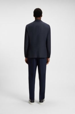 Blazer slim fit de lana virgen a cuadros, Celeste