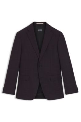 Blazer slim fit de lana virgen a cuadros, Rojo oscuro