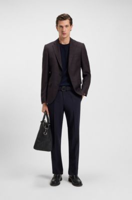 Blazer slim fit de lana virgen a cuadros, Rojo oscuro