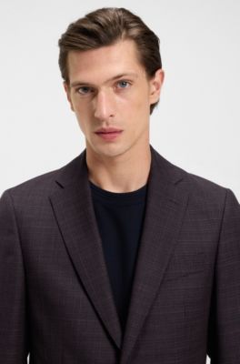 Blazer slim fit de lana virgen a cuadros, Rojo oscuro