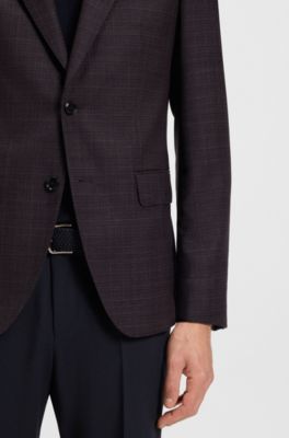 Blazer slim fit de lana virgen a cuadros, Rojo oscuro