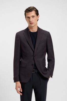 Blazer slim fit de lana virgen a cuadros, Rojo oscuro
