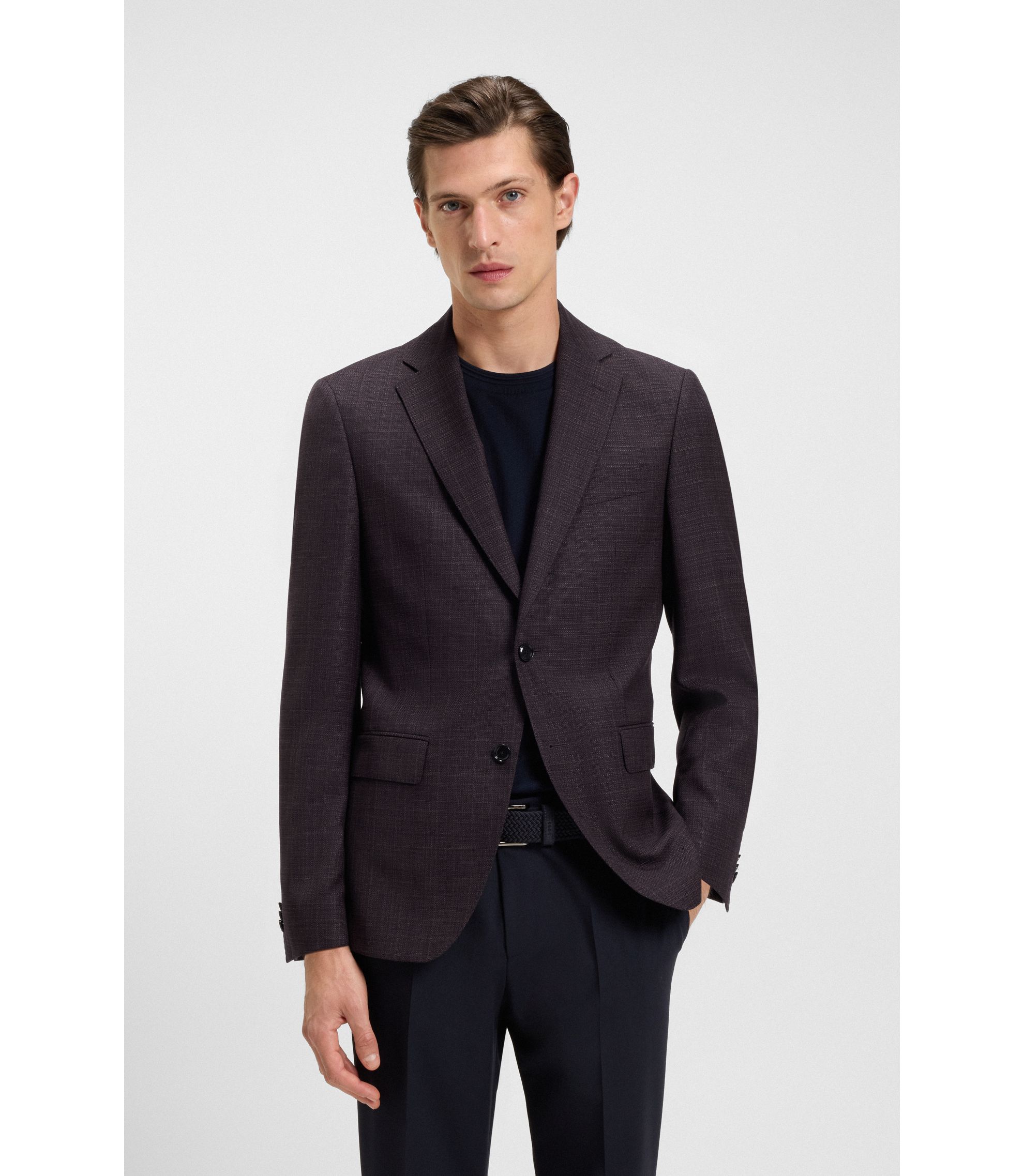 HUGO BOSS シングルテーラードジャケット 裏地レッド 黒/XW254 HUGO BOSS シングルテーラードジャケット 裏地レッド 黒/XW254 HUGO