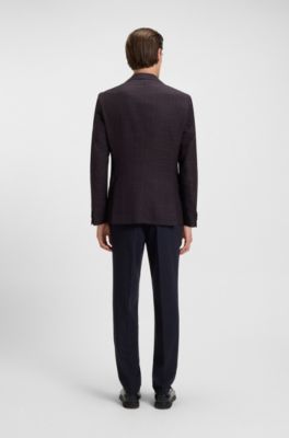 Blazer slim fit de lana virgen a cuadros, Rojo oscuro