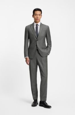 Blazer slim fit en lana virgen con microestampado, Gris