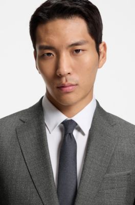 Micro-patterned slim-fit jacket in virgin wool, Grey