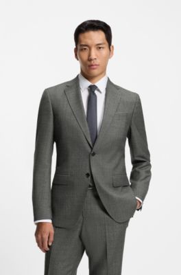 Micro-patterned slim-fit jacket in virgin wool, Grey