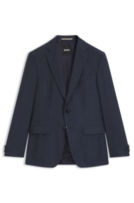 Blazer slim fit en lana virgen con microestampado, Celeste