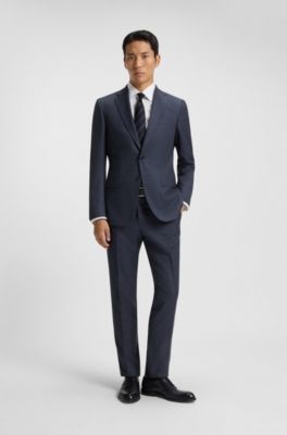 Blazer slim fit en lana virgen con microestampado, Celeste