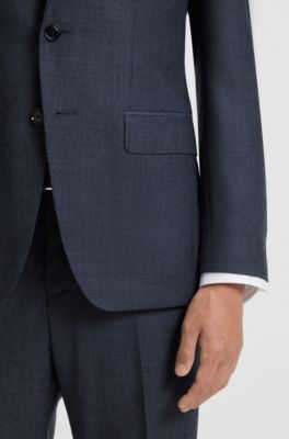 Blazer slim fit en lana virgen con microestampado, Celeste