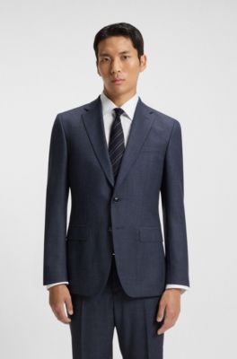 Blazer slim fit en lana virgen con microestampado, Celeste