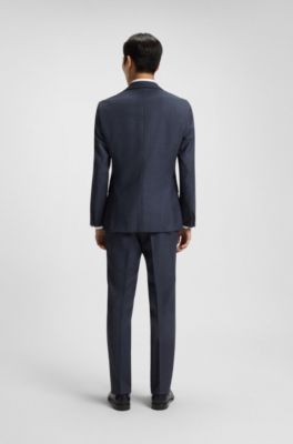 Blazer slim fit en lana virgen con microestampado, Celeste
