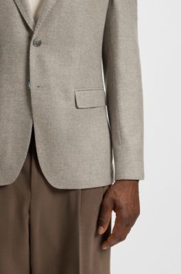 Patterned slim-fit jacket in wool and cashmere, Light Grey
