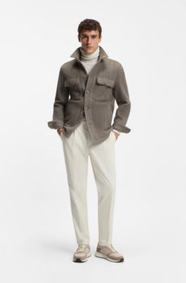 Pantalones tapered fit en pana de algod&oacute;n el&aacute;stico, Blanco