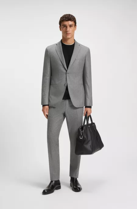 Micro-patterned slim-fit trousers in virgin wool