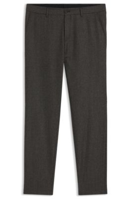 Micro-patterned slim-fit trousers in virgin wool, Dark Brown
