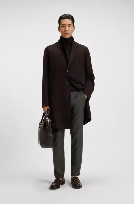 Micro-patterned slim-fit trousers in virgin wool