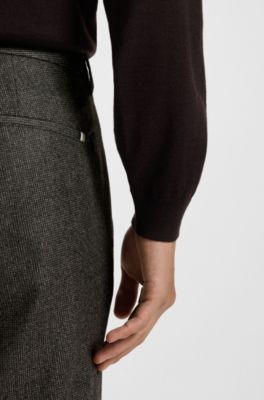 Micro-patterned slim-fit trousers in virgin wool, Dark Brown