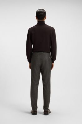 Micro-patterned slim-fit trousers in virgin wool, Dark Brown