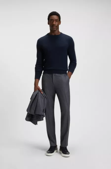 Micro-patterned slim-fit trousers in virgin wool