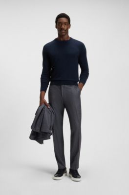 Micro-patterned slim-fit trousers in virgin wool, Light Blue